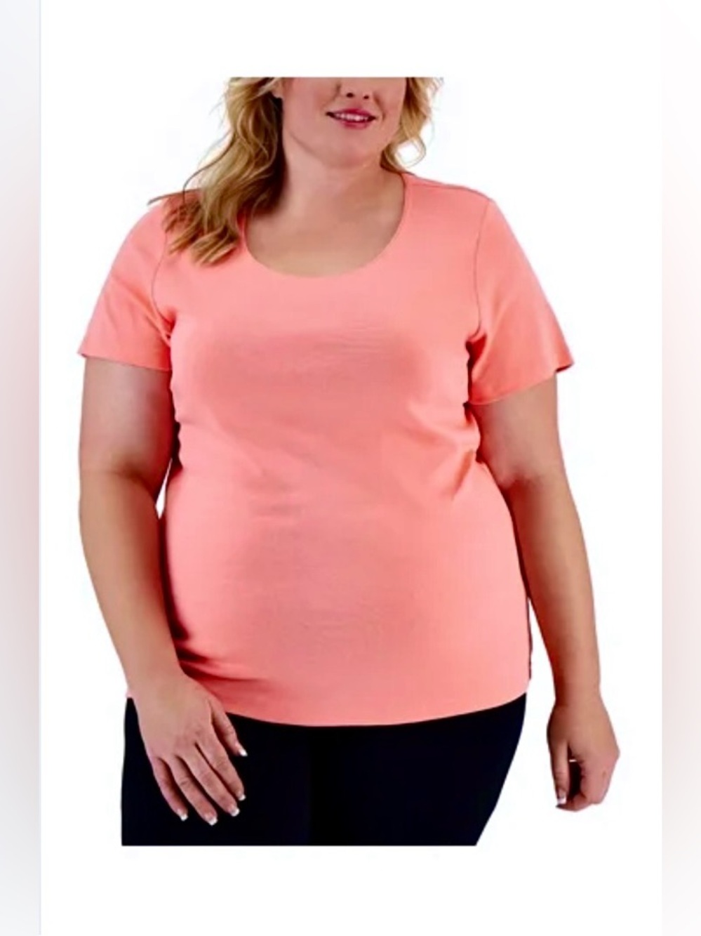 Karen Scott Coral Pink Scoop Neck Short Sleeve Cotton Tee NWT